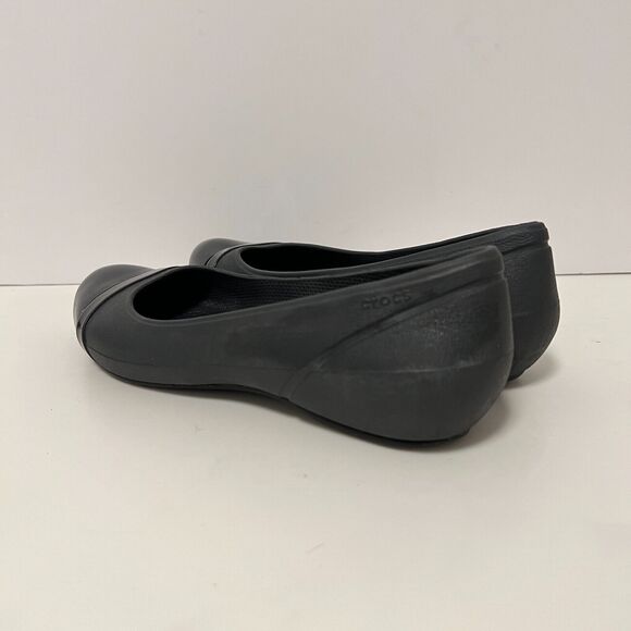 Crocs Shoes Womens 6 Black Ballet Flats Cap Toe Patent Shoes Casual Waterproof - Picture 5 of 11